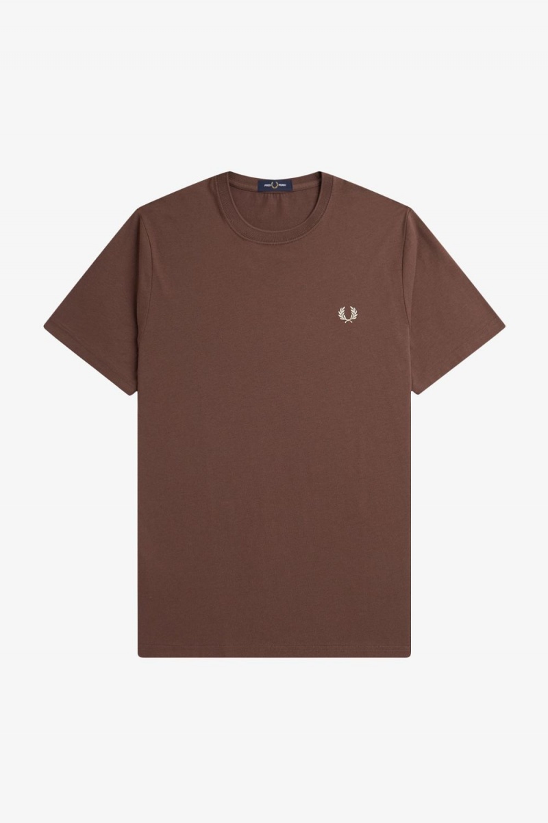 Fred Perry Crew Neck Men's T-Shirt Dark Red Warm Grey | KZNVD1037