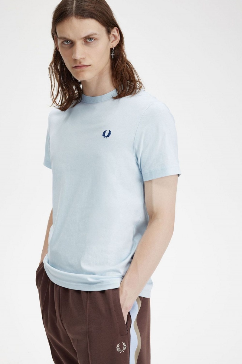 Fred Perry Crew Neck Men's T-Shirt Light Aqua Midnight Blue | YEJRU8413