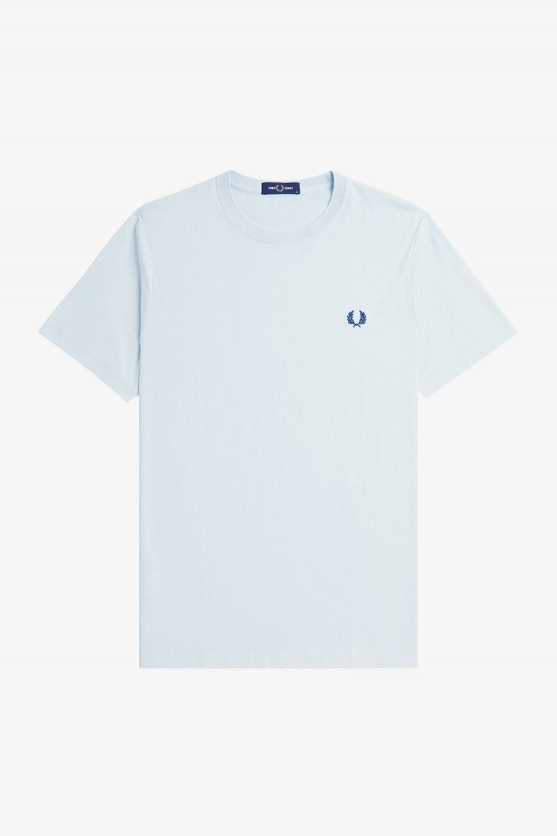 Fred Perry Crew Neck Men's T-Shirt Light Aqua Midnight Blue | YEJRU8413