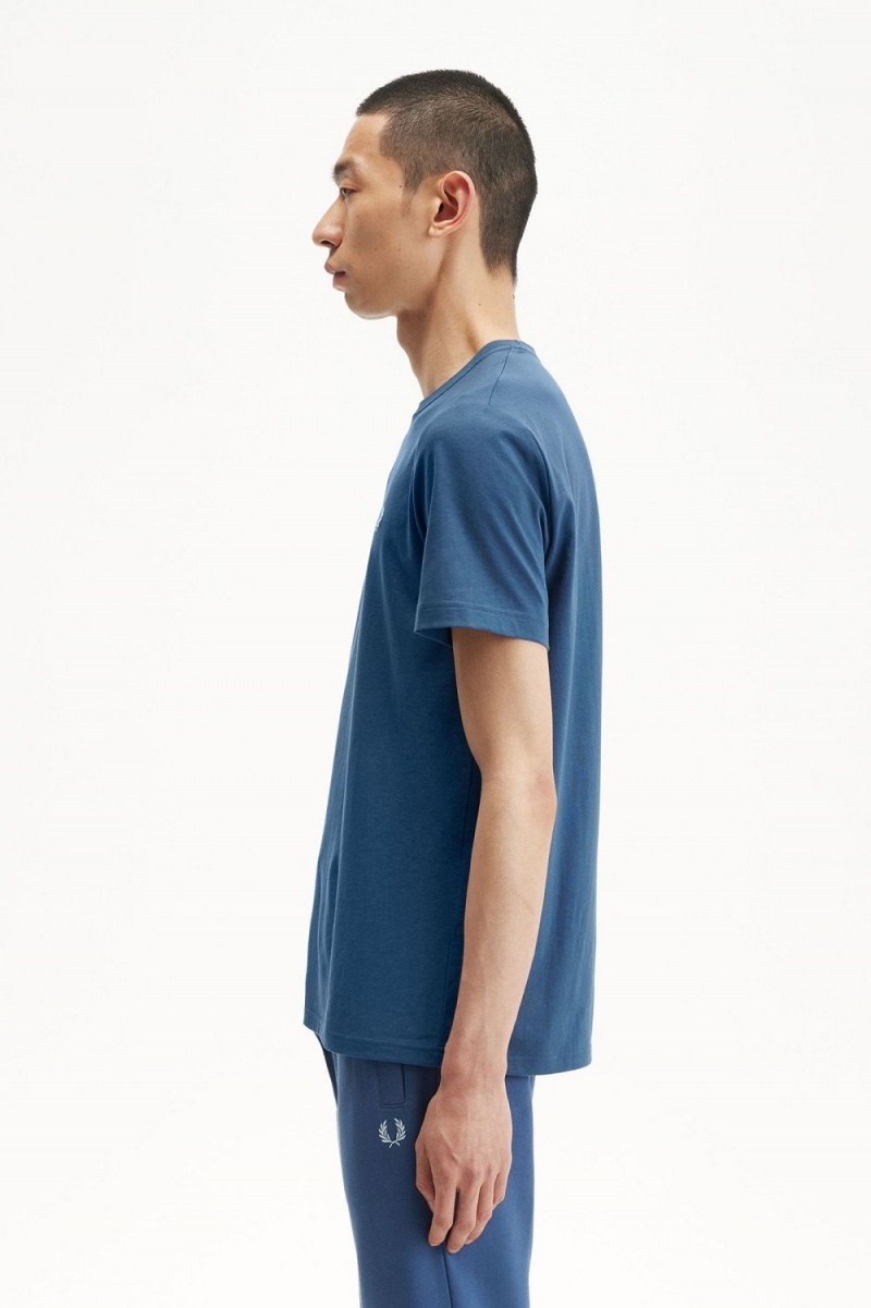 Fred Perry Crew Neck Men's T-Shirt Midnight Blue Light Aqua | OQRTE2809