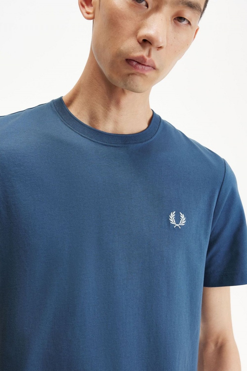 Fred Perry Crew Neck Men's T-Shirt Midnight Blue Light Aqua | OQRTE2809