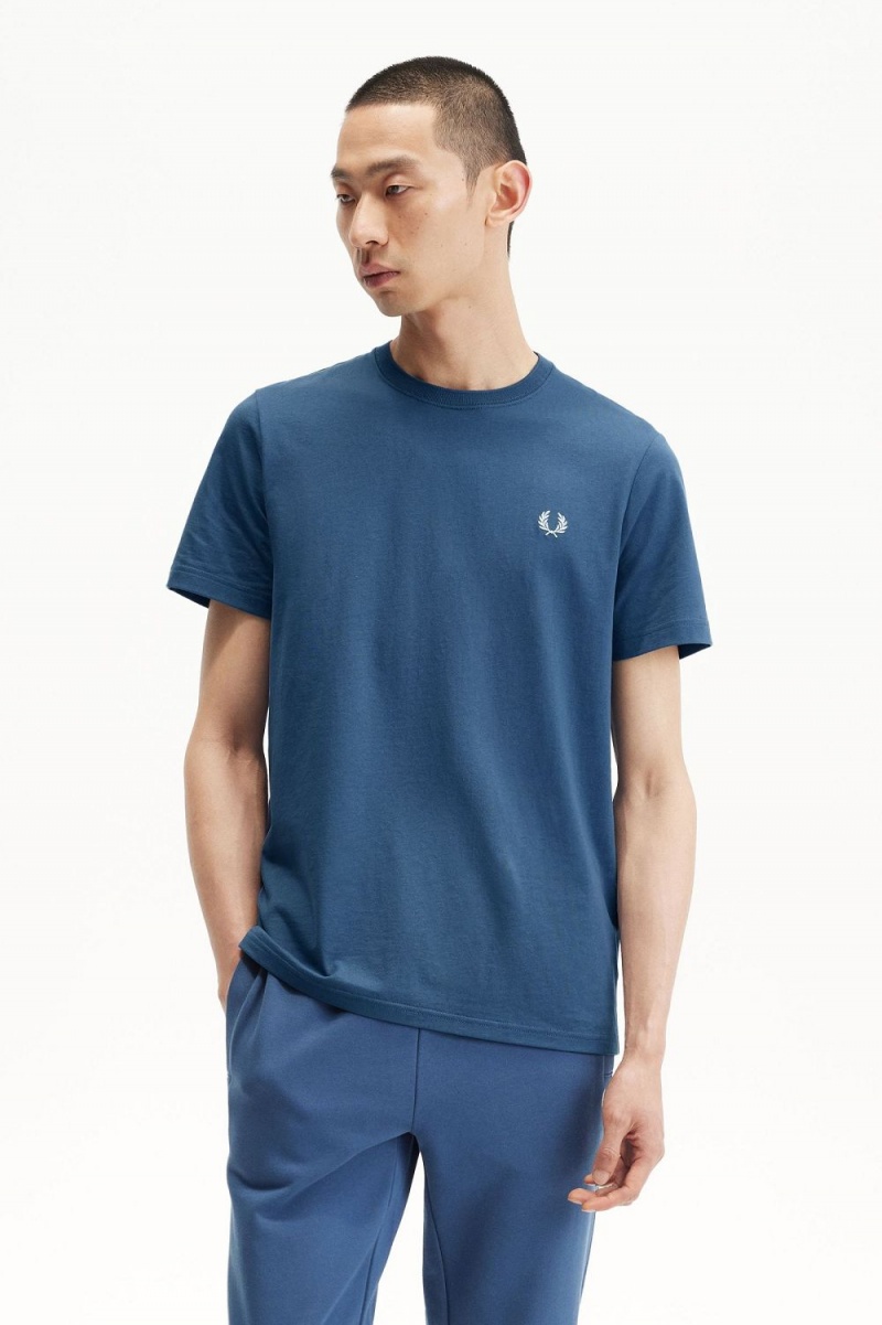 Fred Perry Crew Neck Men's T-Shirt Midnight Blue Light Aqua | OQRTE2809