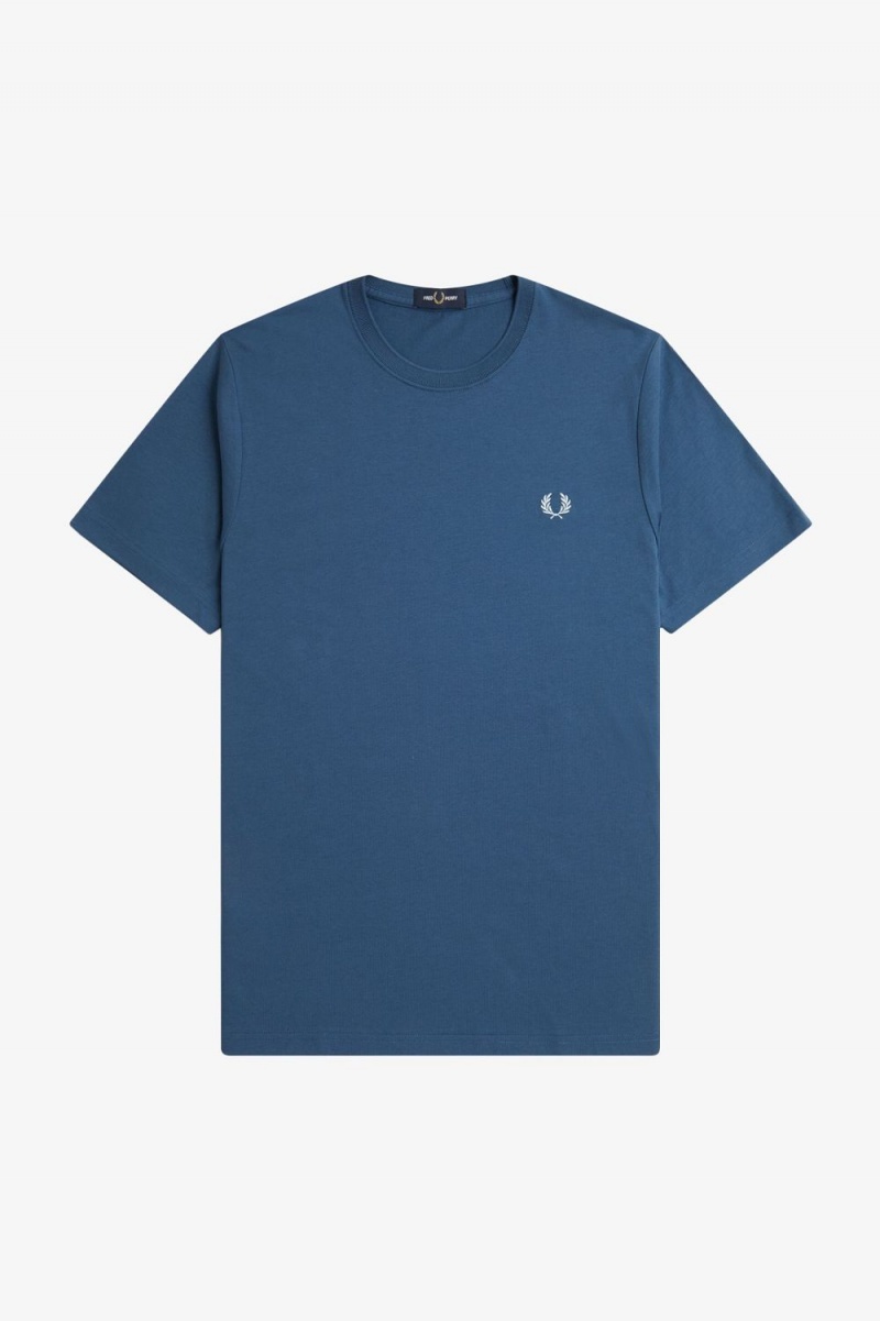 Fred Perry Crew Neck Men's T-Shirt Midnight Blue Light Aqua | OQRTE2809