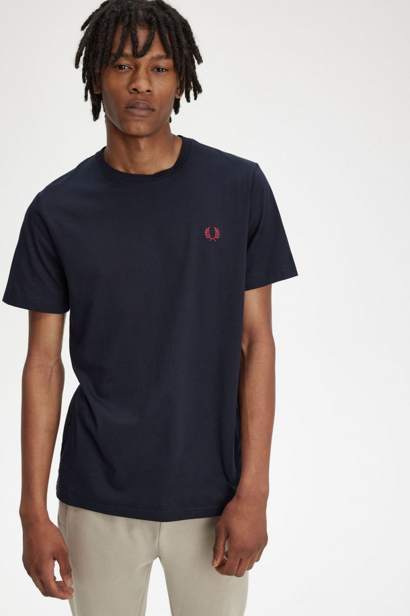 Fred Perry Crew Neck Men's T-Shirt Navy Burnt Red | KWSRL0417