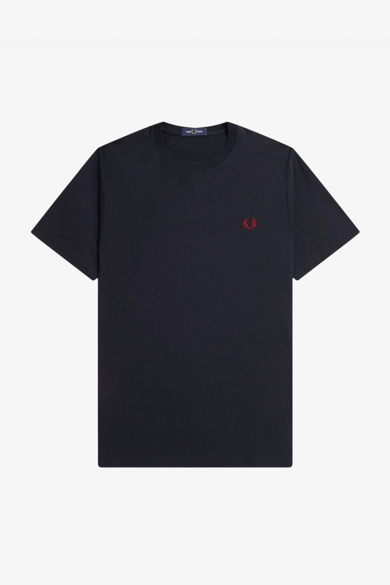 Fred Perry Crew Neck Men's T-Shirt Navy Burnt Red | KWSRL0417