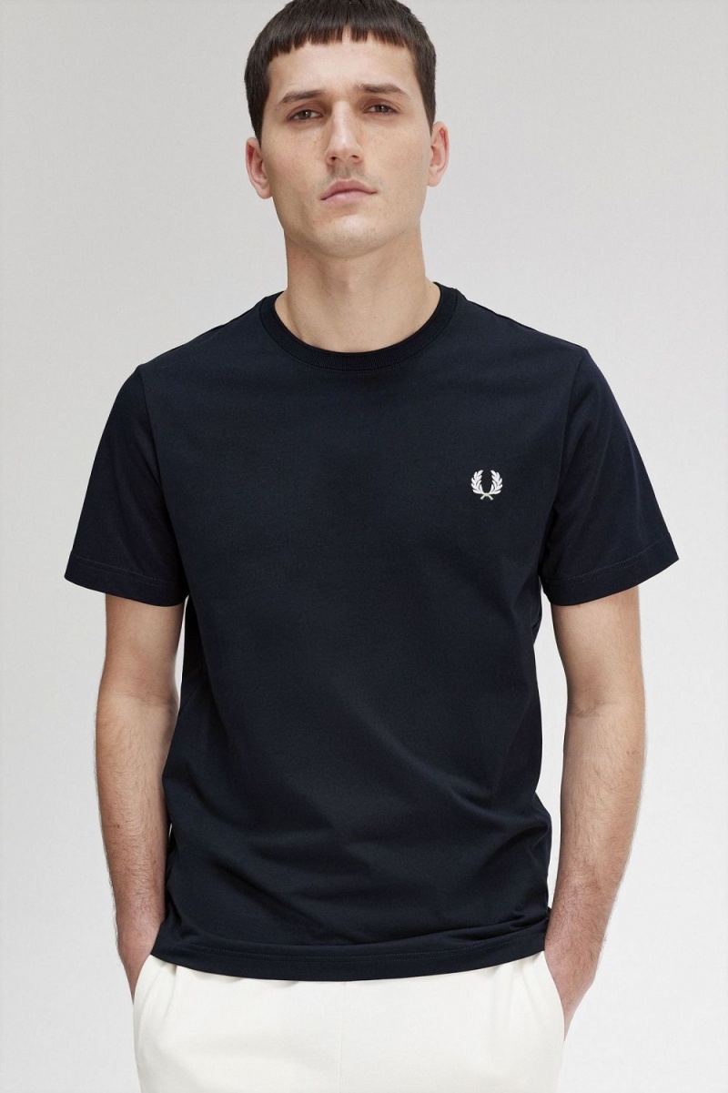 Fred Perry Crew Neck Men's T-Shirt Navy | VYAJG3164