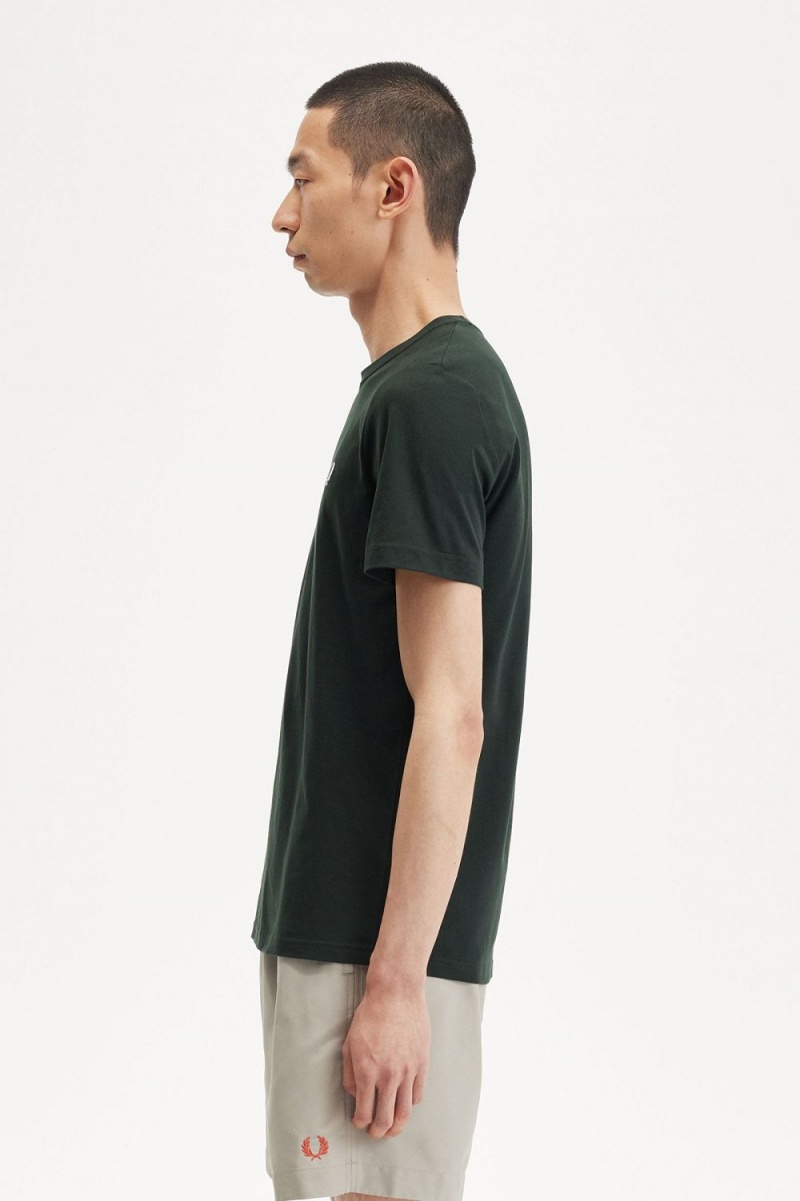 Fred Perry Crew Neck Men's T-Shirt Night Green Snow White | VWKUA7459