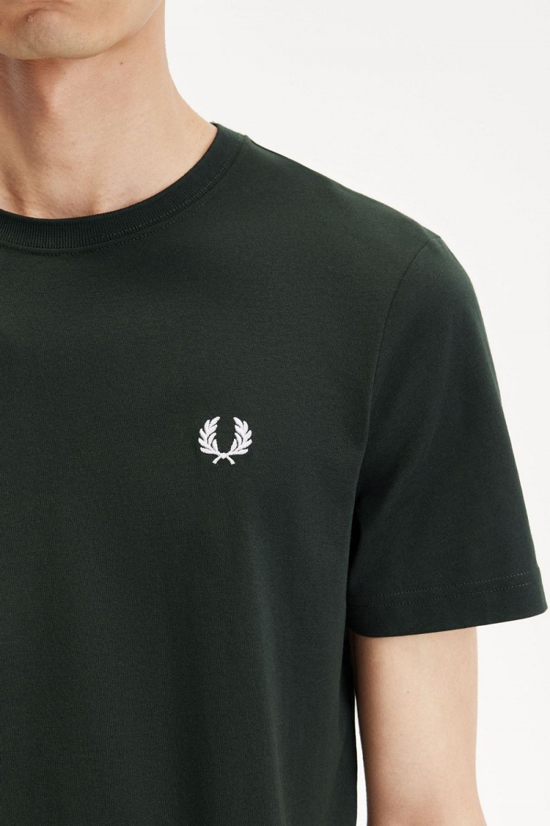 Fred Perry Crew Neck Men's T-Shirt Night Green Snow White | VWKUA7459