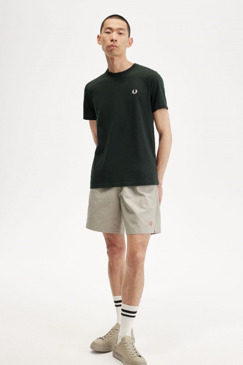 Fred Perry Crew Neck Men's T-Shirt Night Green Snow White | VWKUA7459