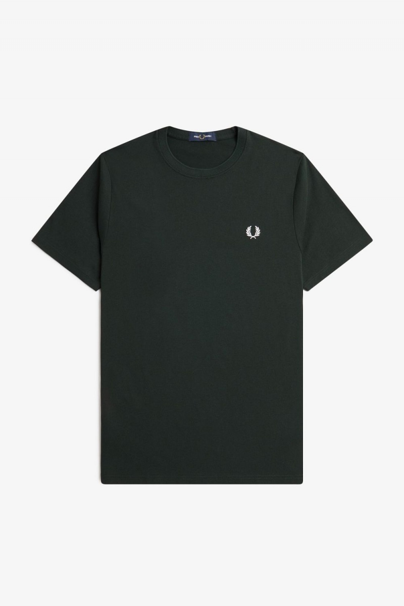 Fred Perry Crew Neck Men's T-Shirt Night Green Snow White | VWKUA7459