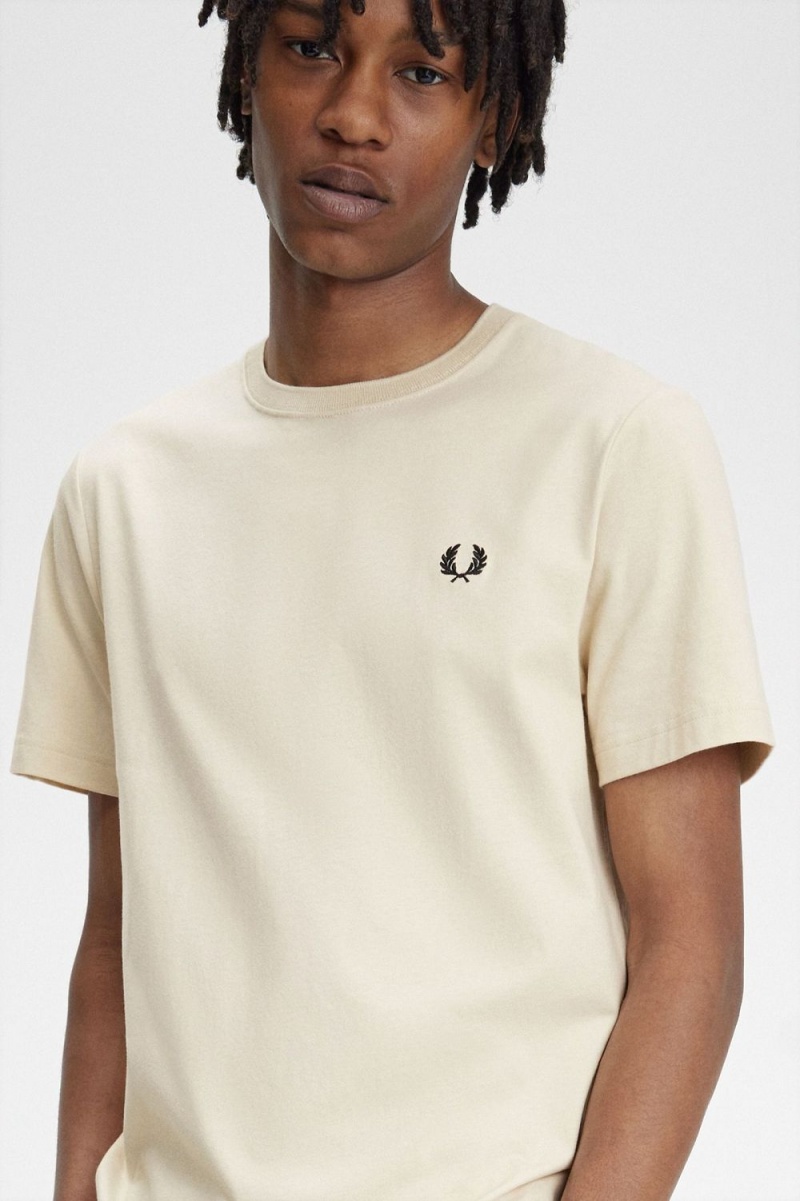 Fred Perry Crew Neck Men's T-Shirt Oatmeal Black | UPGDQ5470