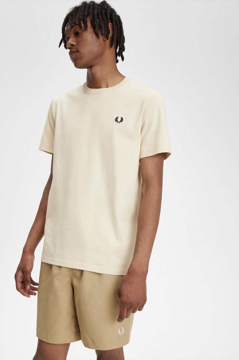 Fred Perry Crew Neck Men's T-Shirt Oatmeal Black | UPGDQ5470