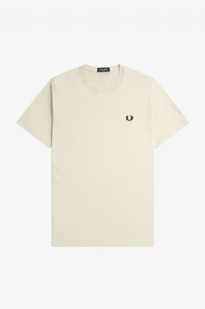 Fred Perry Crew Neck Men's T-Shirt Oatmeal Black | UPGDQ5470