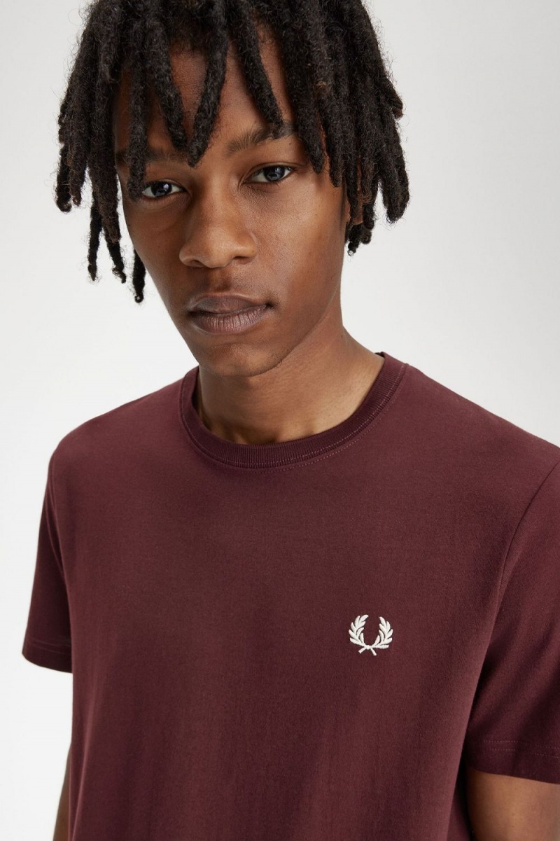 Fred Perry Crew Neck Men's T-Shirt Oxblood Beige | AQSTI1325