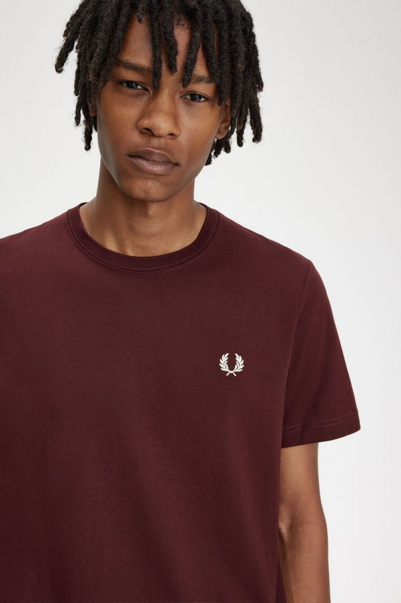 Fred Perry Crew Neck Men's T-Shirt Oxblood Beige | AQSTI1325