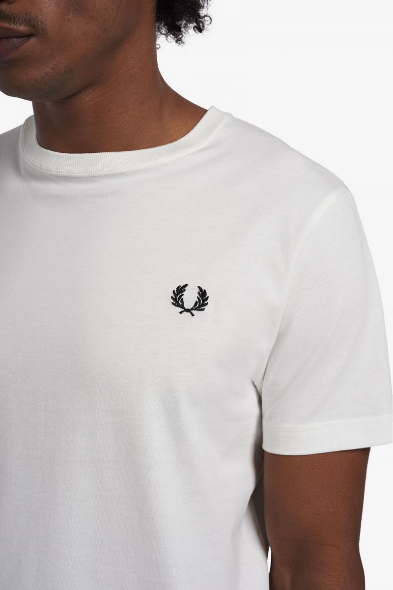 Fred Perry Crew Neck Men's T-Shirt Snow White | ERHWV4658