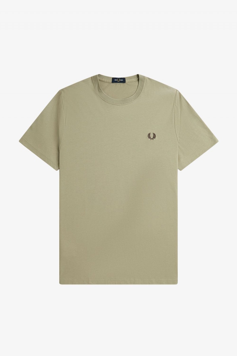 Fred Perry Crew Neck Men's T-Shirt Warm Grey Dark Red | ELFZO7239