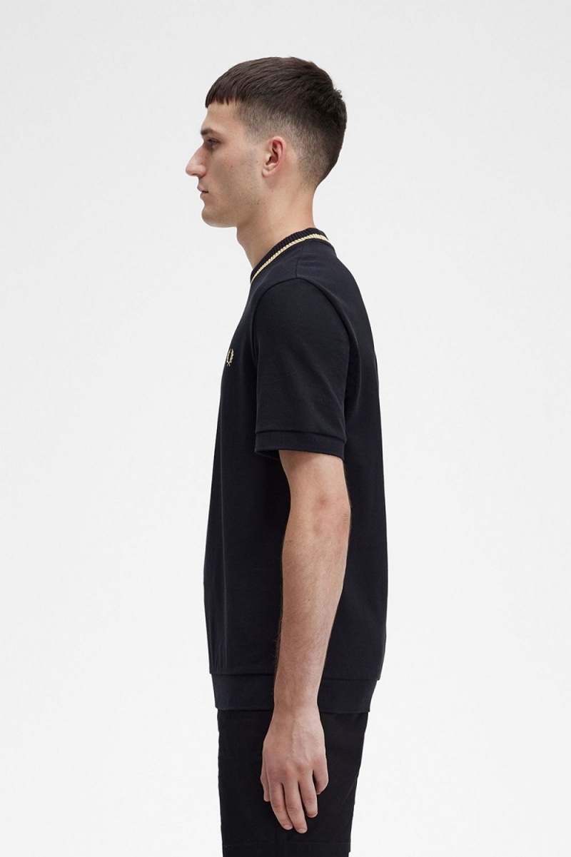 Fred Perry Crew Neck Piqué Men's T-Shirt Black | JEIMS0853