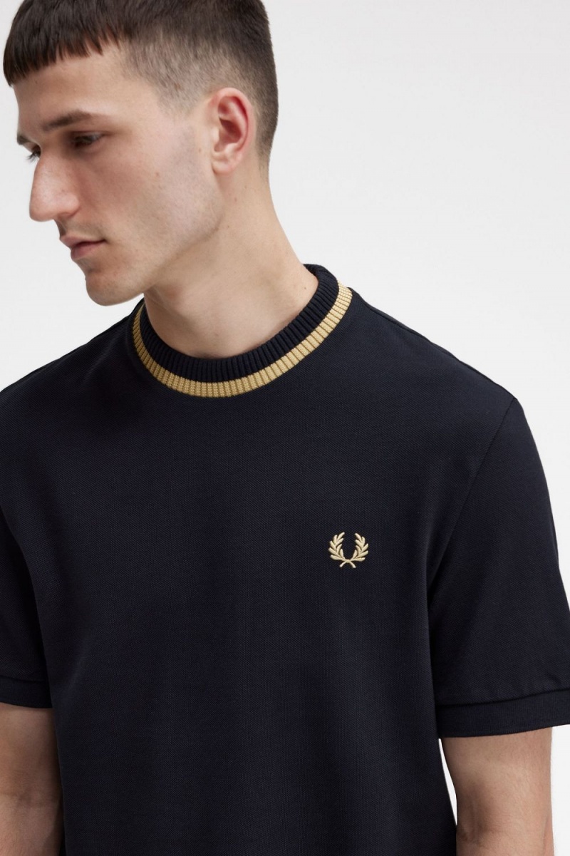 Fred Perry Crew Neck Piqué Men's T-Shirt Black | JEIMS0853