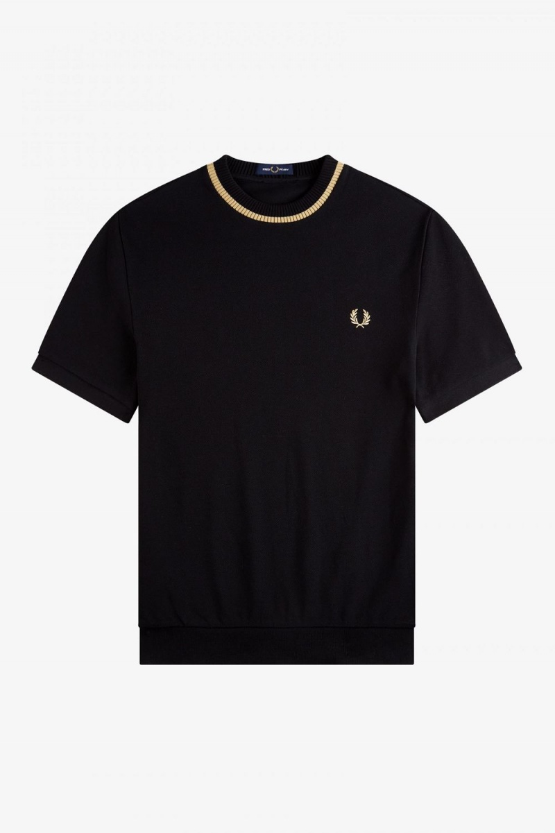 Fred Perry Crew Neck Piqué Men's T-Shirt Black | JEIMS0853