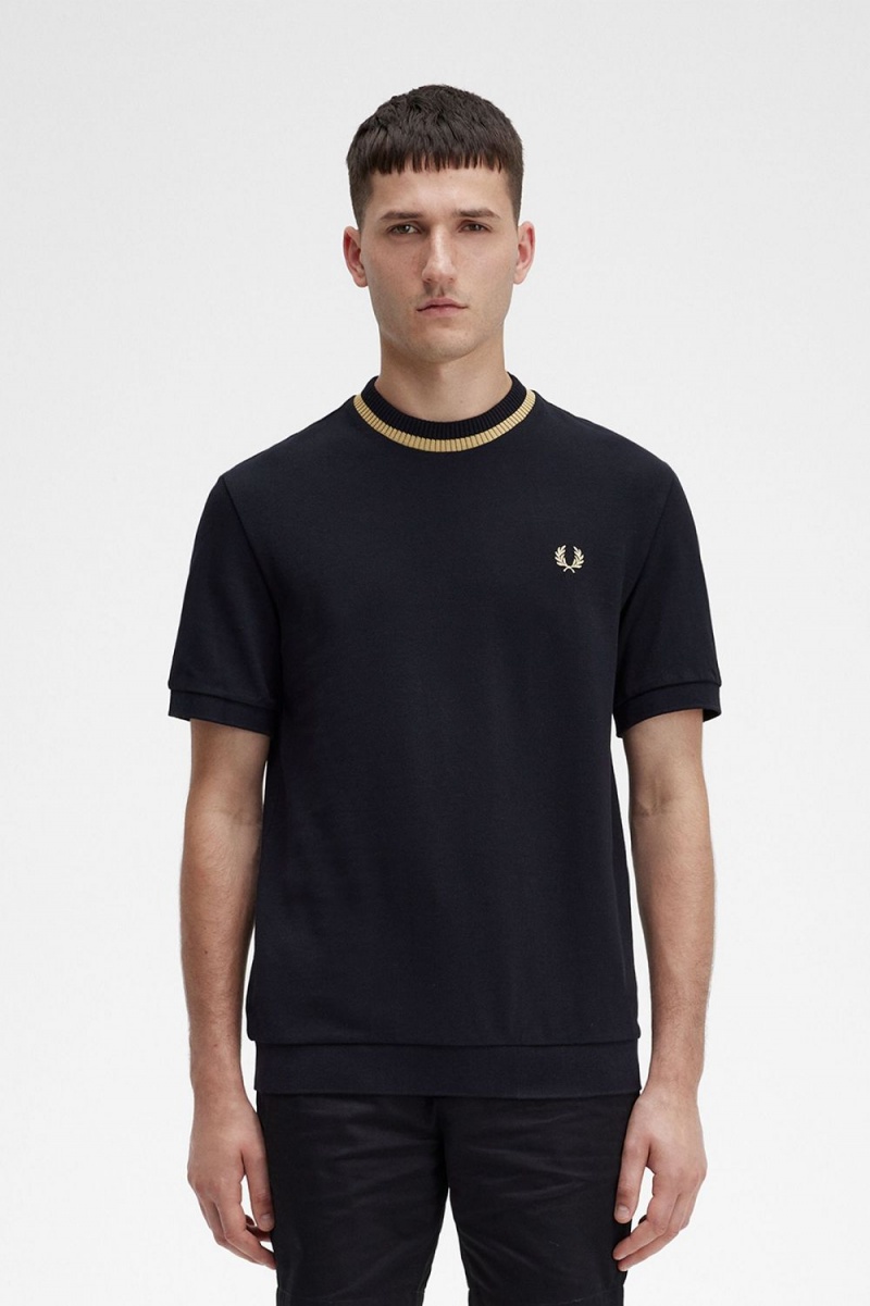 Fred Perry Crew Neck Piqué Men\'s T-Shirt Black | JEIMS0853