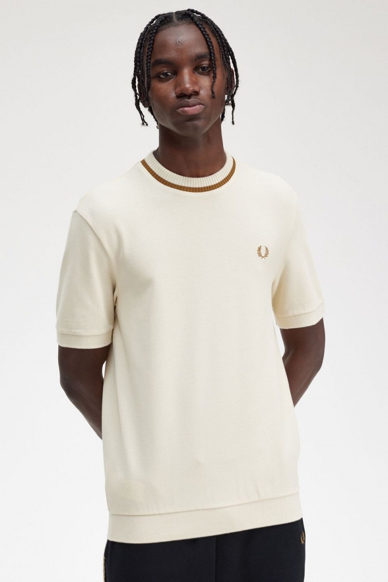 Fred Perry Crew Neck Piqué Men's T-Shirt Oatmeal | LFINK7468