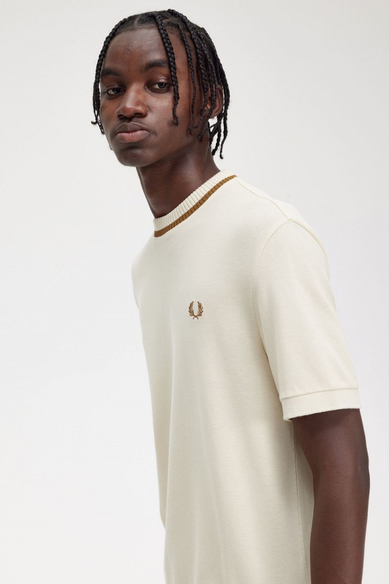 Fred Perry Crew Neck Piqué Men's T-Shirt Oatmeal | LFINK7468