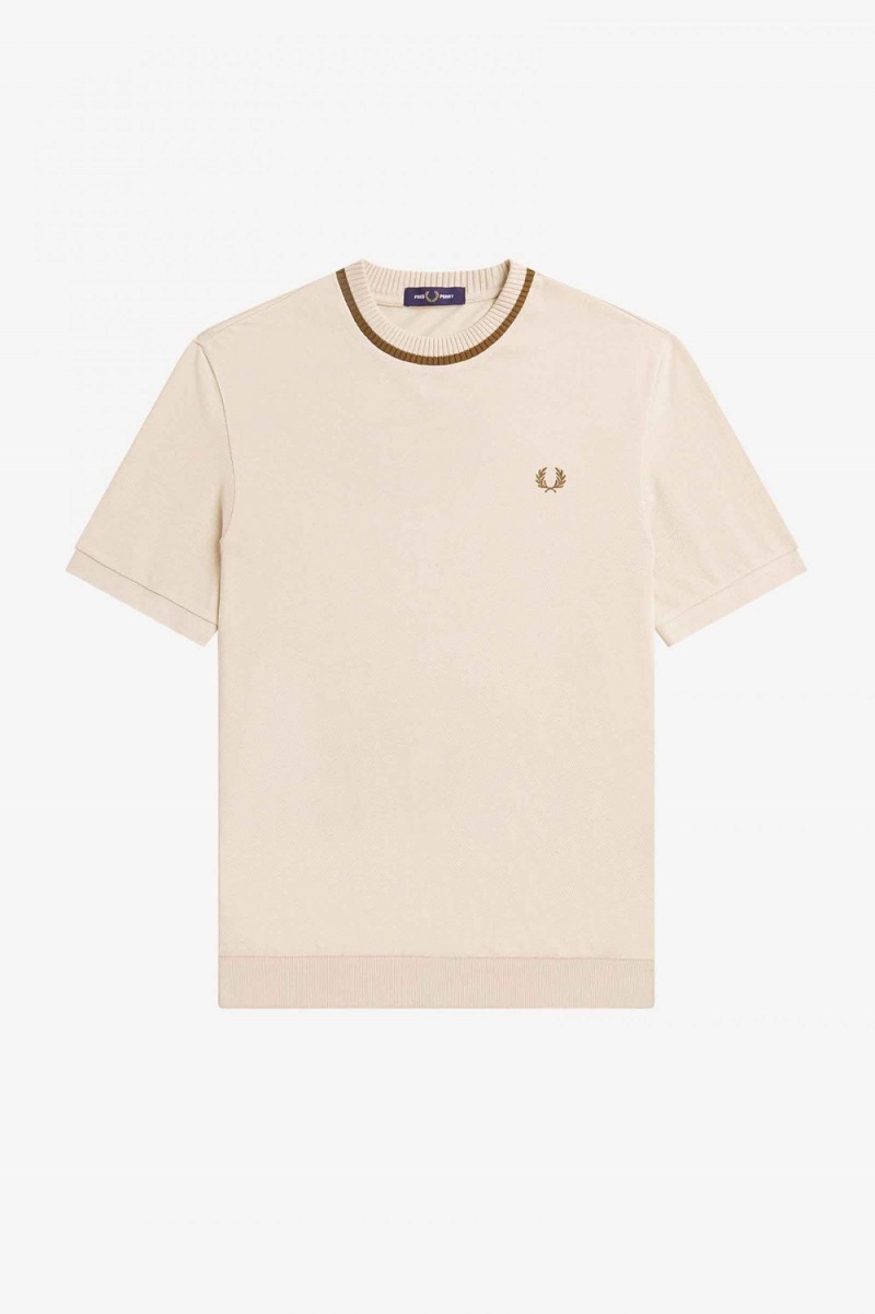 Fred Perry Crew Neck Piqué Men's T-Shirt Oatmeal | LFINK7468