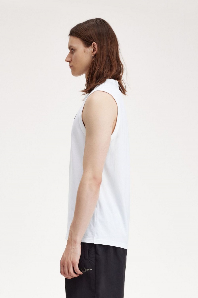 Fred Perry Crew Neck Vest Men's T-Shirt White | LGWRS0529