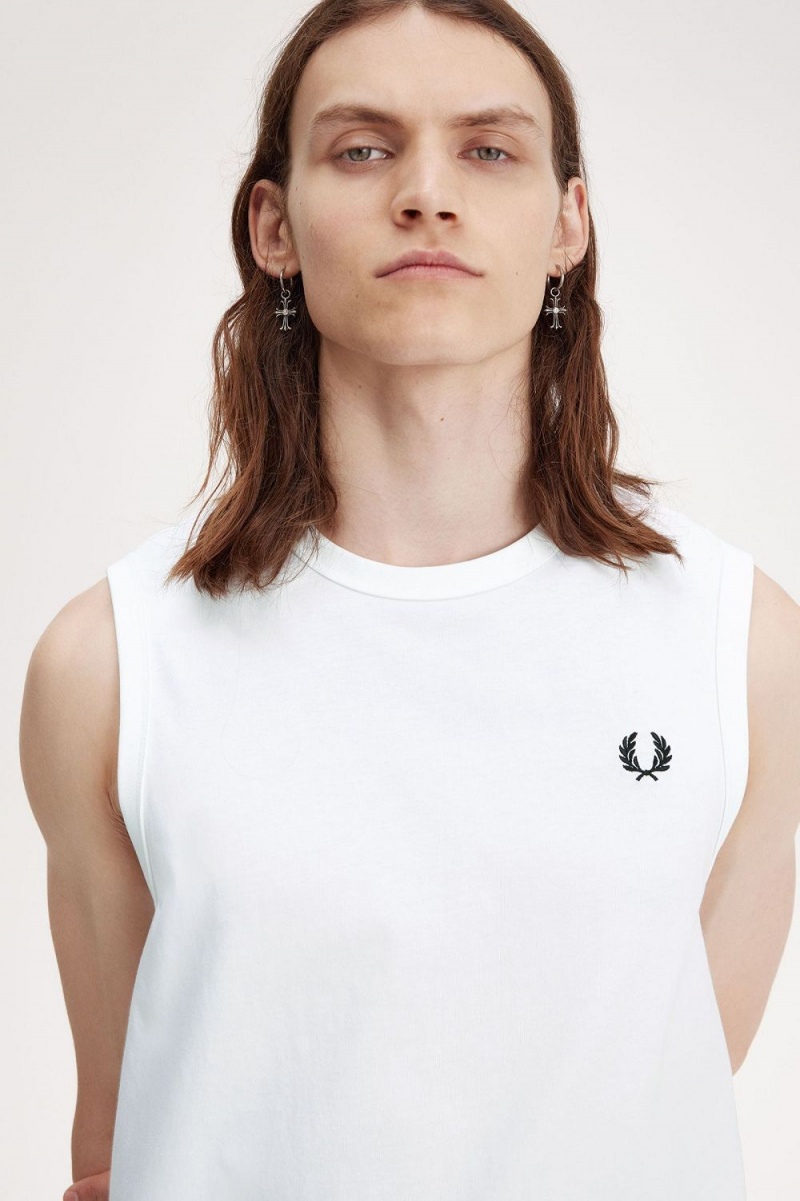 Fred Perry Crew Neck Vest Men's T-Shirt White | LGWRS0529