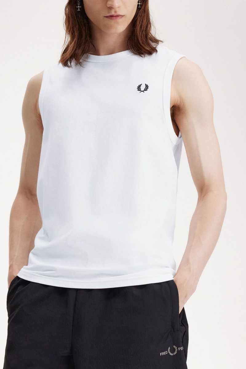 Fred Perry Crew Neck Vest Men's T-Shirt White | LGWRS0529