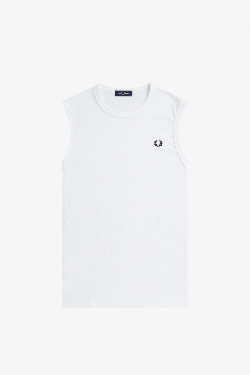 Fred Perry Crew Neck Vest Men's T-Shirt White | LGWRS0529