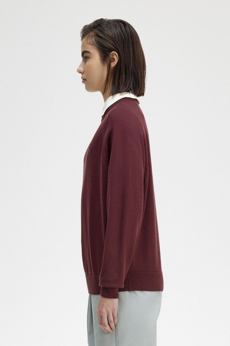 Fred Perry Crew Neck Women's Jumper Oxblood | HVJMA2038