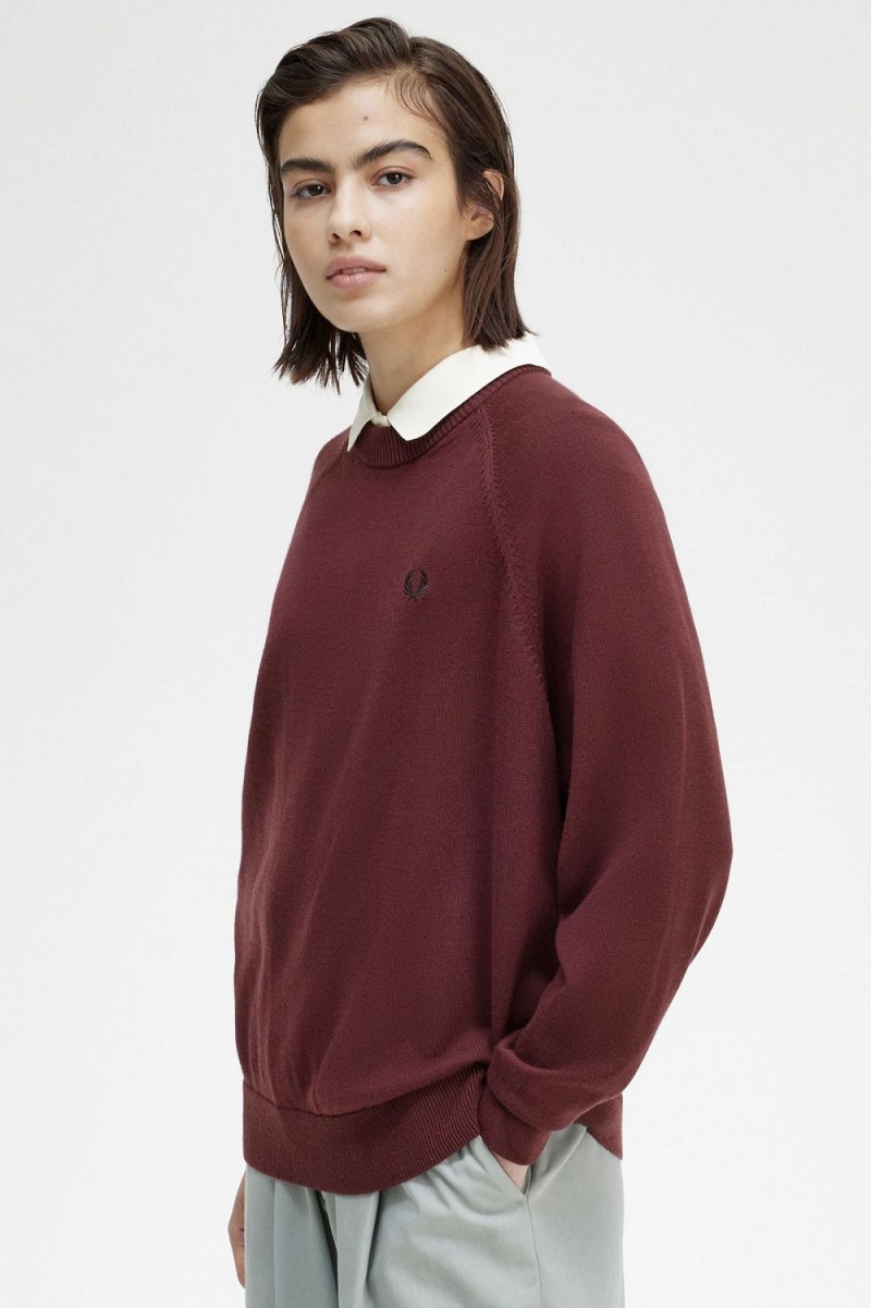 Fred Perry Crew Neck Women's Jumper Oxblood | HVJMA2038