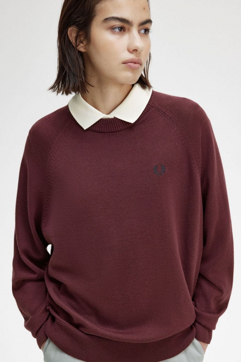 Fred Perry Crew Neck Women's Jumper Oxblood | HVJMA2038