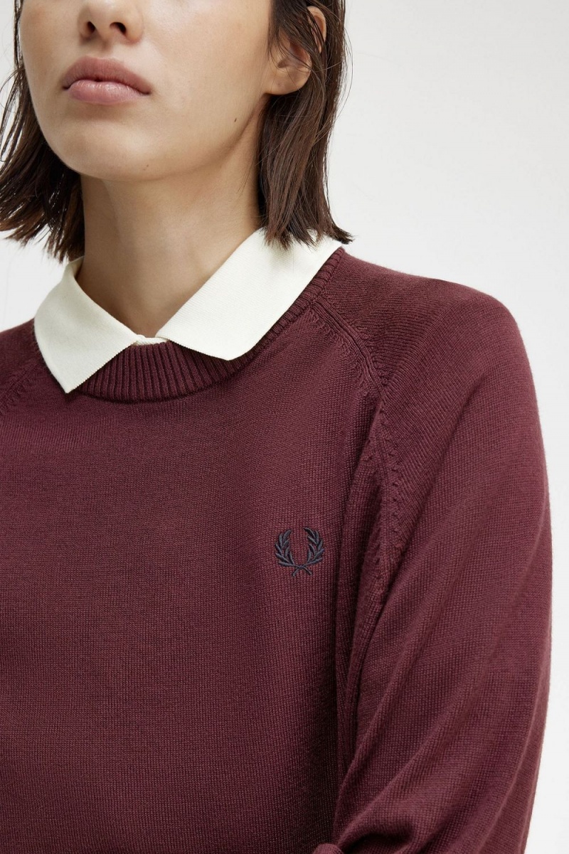 Fred Perry Crew Neck Women's Jumper Oxblood | HVJMA2038