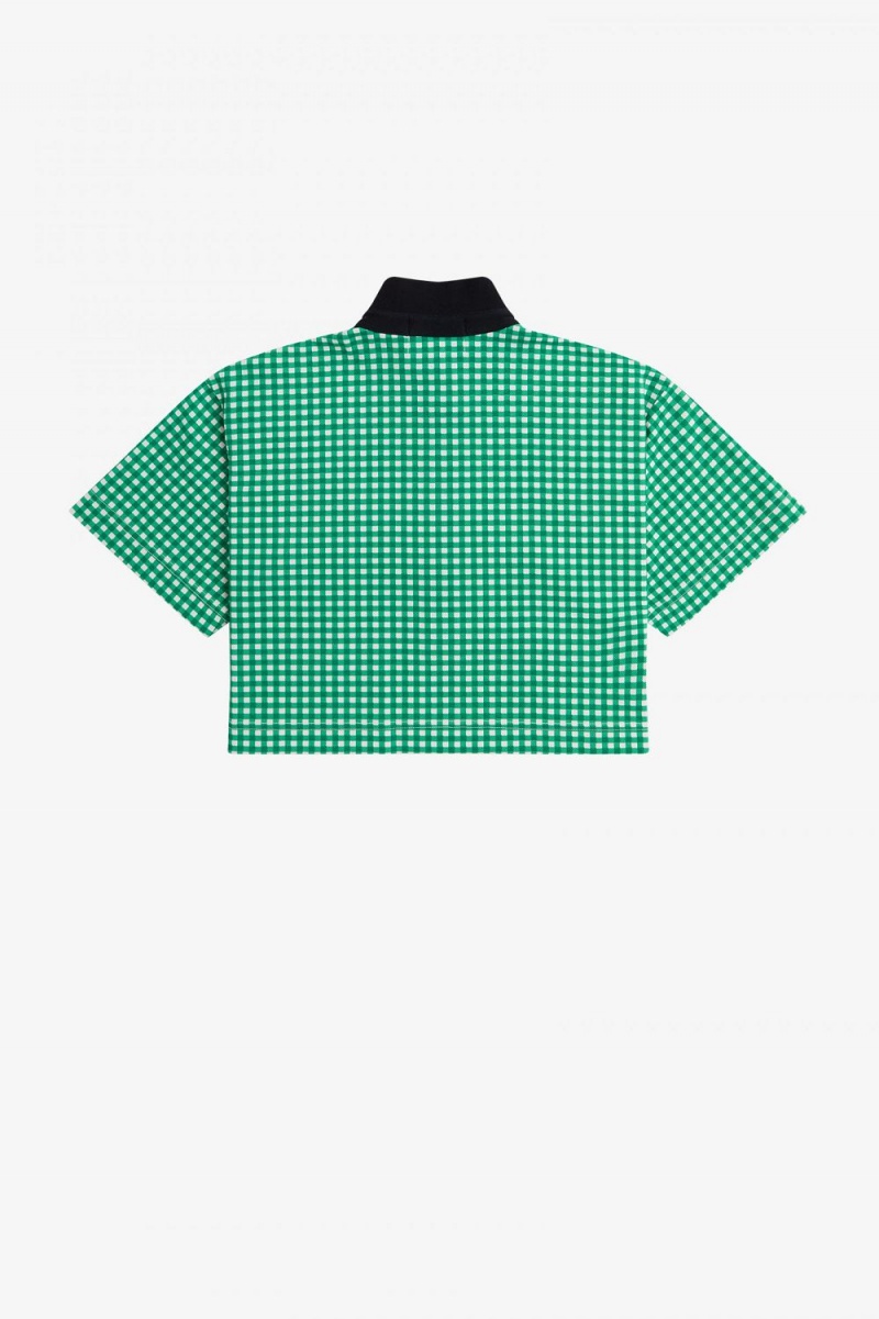 Fred Perry Cropped Gingham Piqué Women's Polo Shirt Green | FOHWT6529