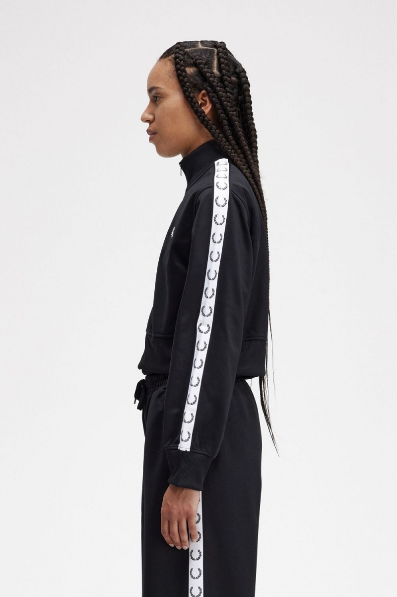 Fred Perry Cropped Taped Track Women's Jackets Black | BQPAZ8193