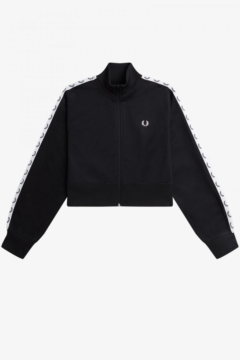 Fred Perry Cropped Taped Track Women's Jackets Black | BQPAZ8193