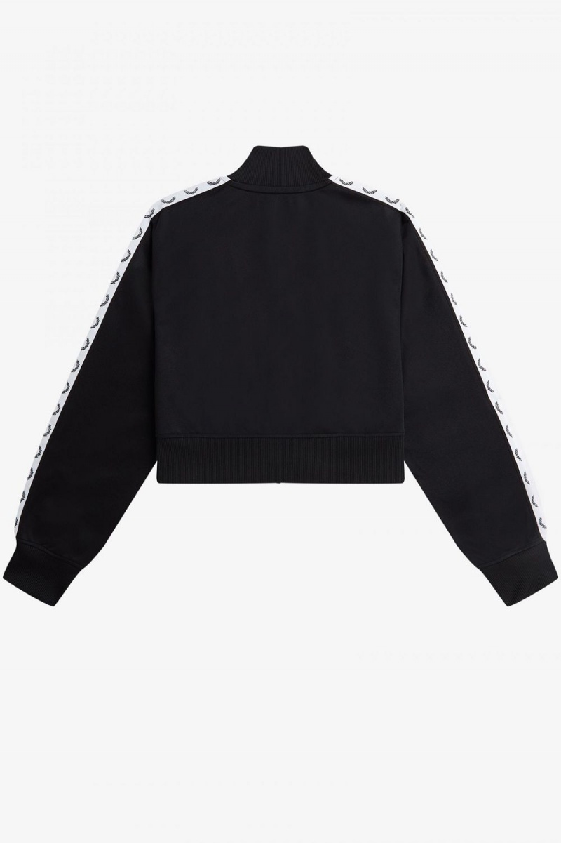 Fred Perry Cropped Taped Track Women's Jackets Black | BQPAZ8193