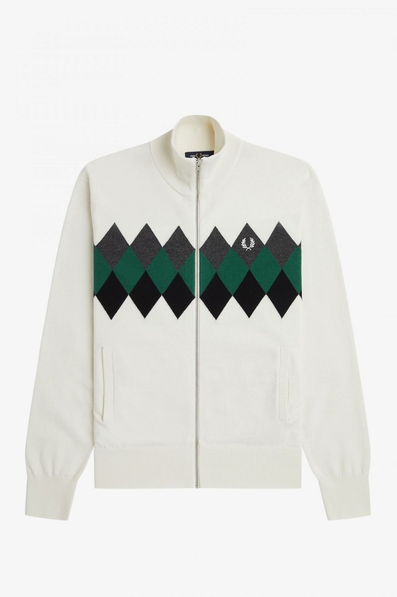 Fred Perry Diamond Intarsia Men's Cardigan Snow White | NIOHE3258