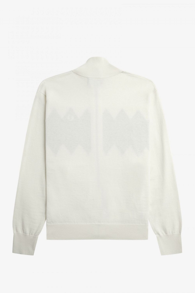 Fred Perry Diamond Intarsia Men's Cardigan Snow White | NIOHE3258