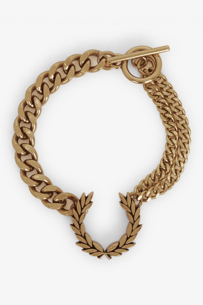 Fred Perry Double Chain Laurel Wreath Bracelet Women's Jewellery Gold | NTRMW0938