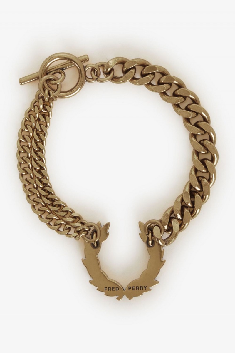 Fred Perry Double Chain Laurel Wreath Bracelet Women's Jewellery Gold | NTRMW0938