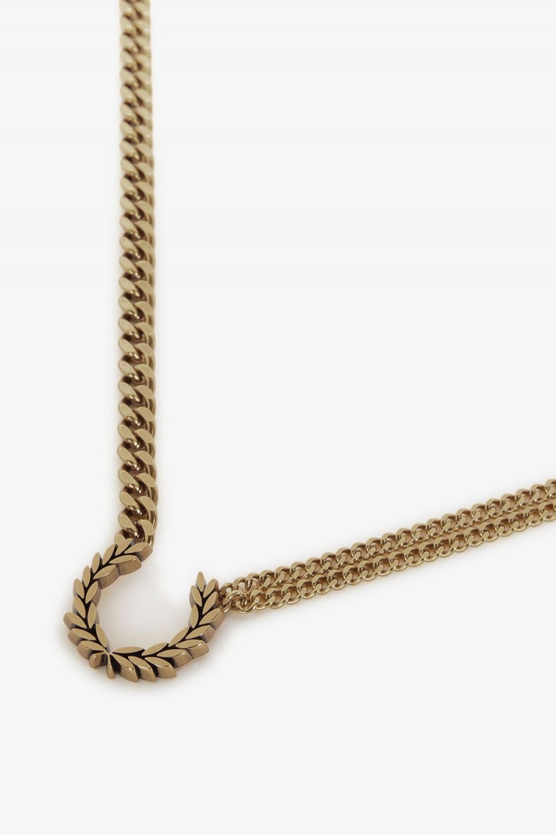 Fred Perry Double Chain Laurel Wreath Necklace Women's Jewellery Gold | SXZNK6395