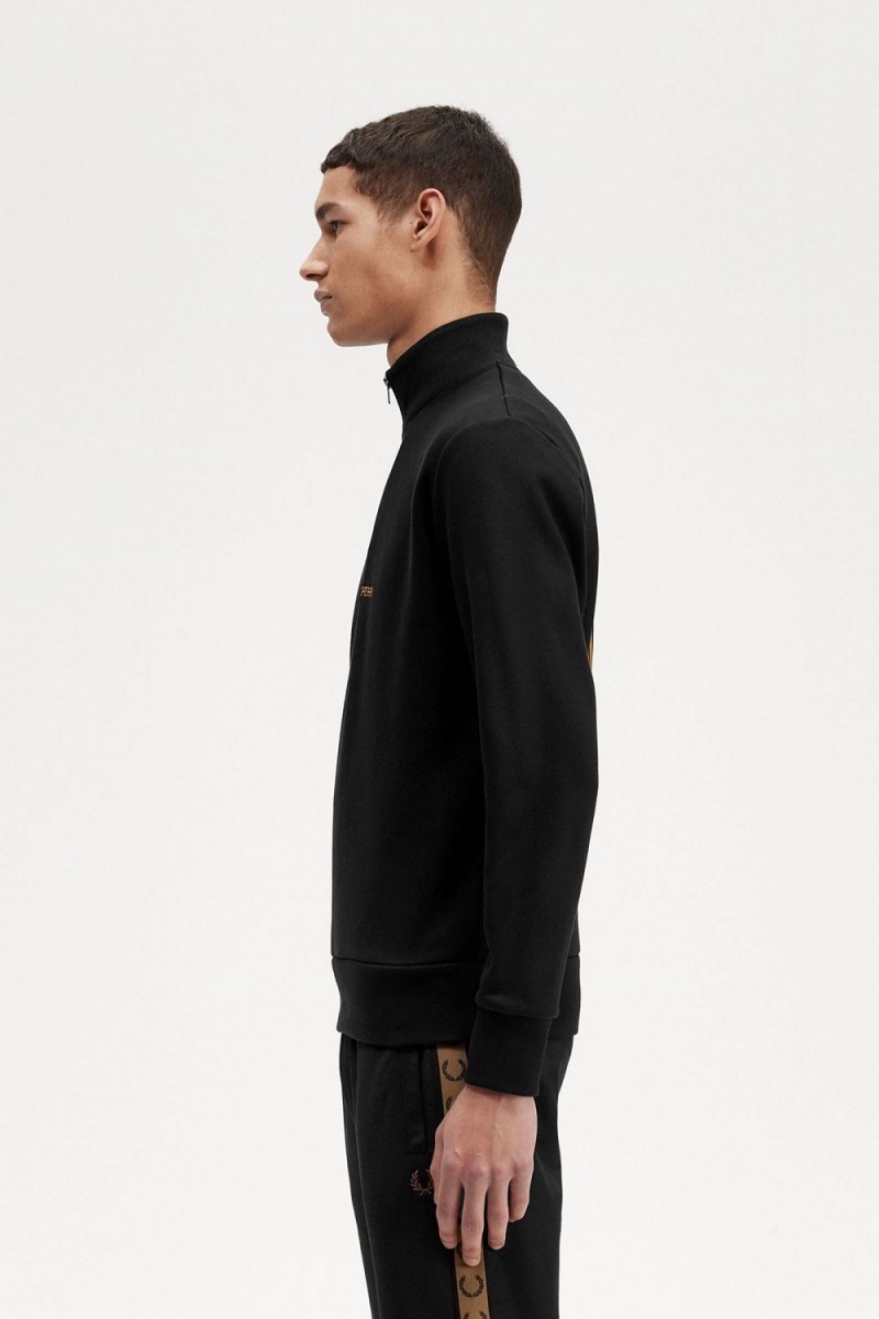 Fred Perry Double Graphic Half Zip Men's Sweatshirts Black | ZUOBY5624