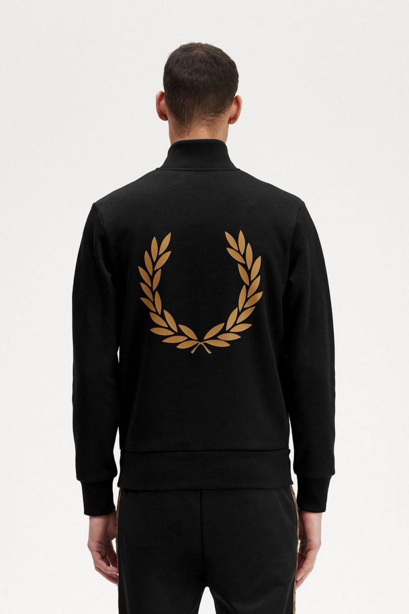 Fred Perry Double Graphic Half Zip Men's Sweatshirts Black | ZUOBY5624