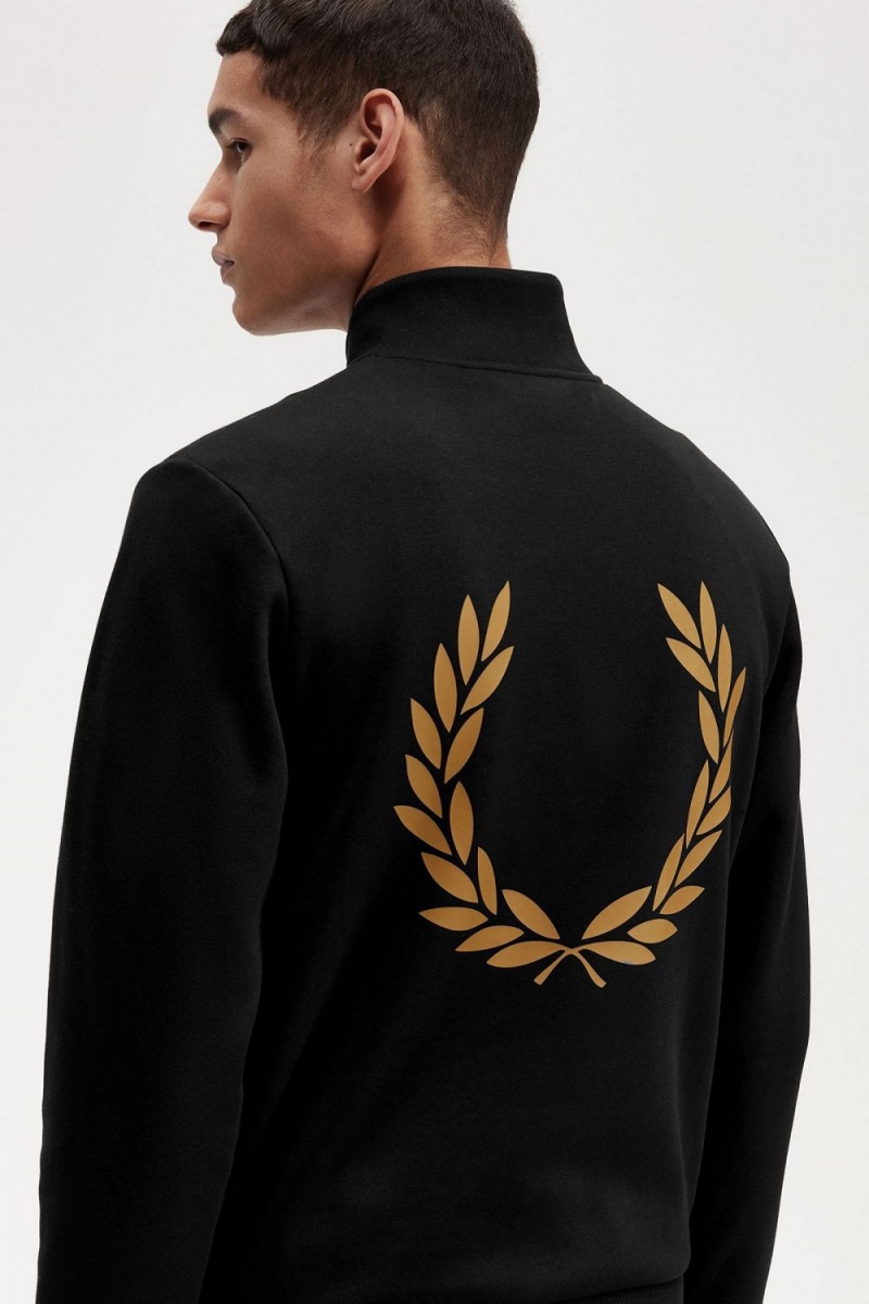 Fred Perry Double Graphic Half Zip Men's Sweatshirts Black | ZUOBY5624