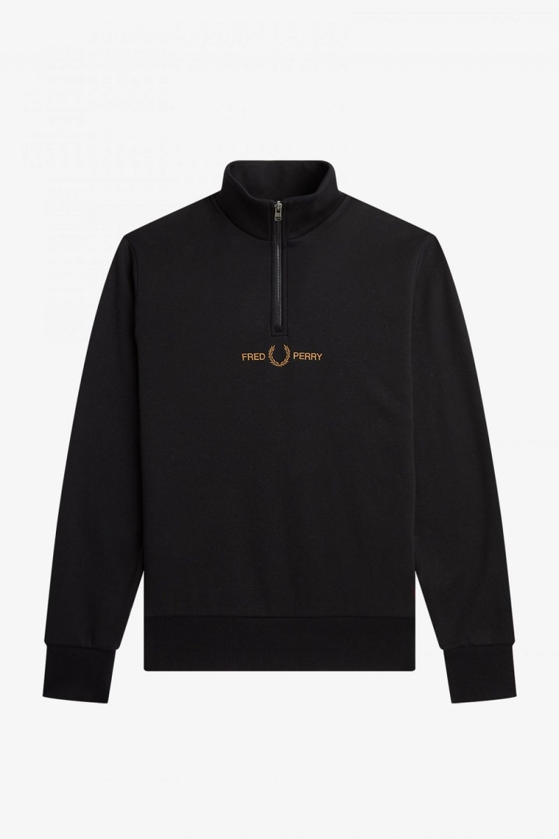 Fred Perry Double Graphic Half Zip Men's Sweatshirts Black | ZUOBY5624