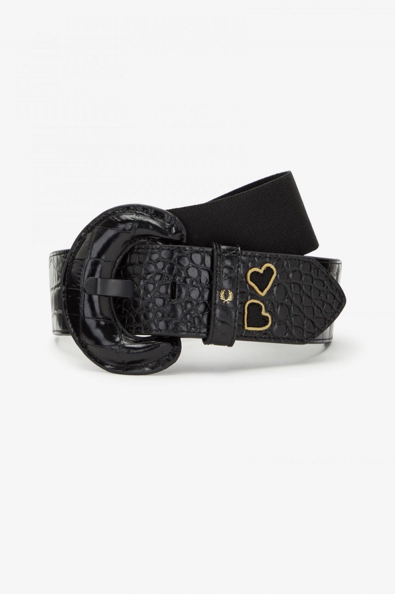 Fred Perry Elasticated Leather Women\'s Belts Black | STHBZ9078